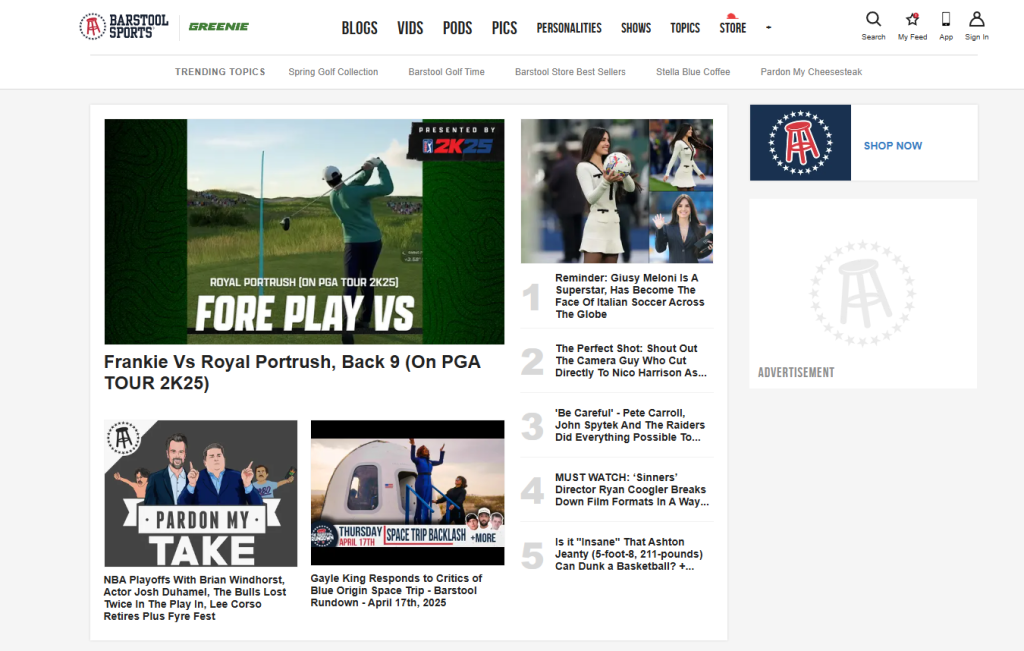 Barstool Sportsbook Homepage Screenshot